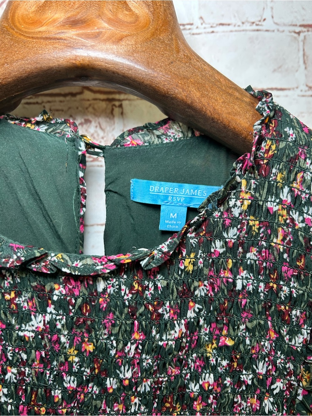 Draper James Green Floral Smocked Long Sleeve Boho Peasant Prairie Midi Dress - Picture 3 of 10
